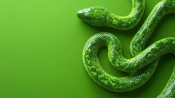 Modern green snake sculpture with clean design, set against a monochrome green backdrop. photo