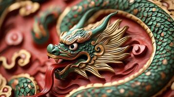 Beautifully crafted green snake with gold details and red tongue, marking the 2025 Chinese zodiac. photo