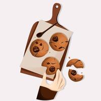 Cookies with chocolate and hand vector