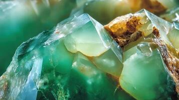 Chrysoprase crystal with rich green colors and intricate crystal patterns in high detail photo