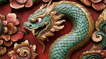 Beautifully crafted green snake with gold details and red tongue, marking the 2025 Chinese zodiac. photo