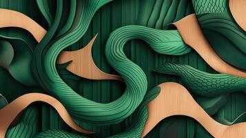 Abstract wooden waves in green and natural tones. photo