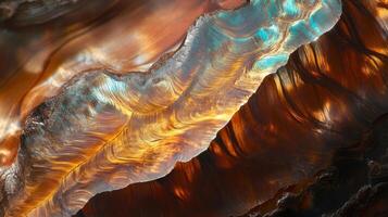 Vibrant opalized wood close-up revealing colorful, wavy layers photo