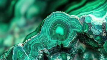 Close-up of malachite, revealing its vivid green color and layered formations. photo