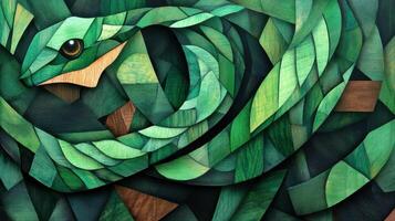 Abstract wooden waves in green and natural tones. photo