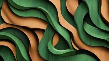 Abstract wooden waves in green and natural tones. photo