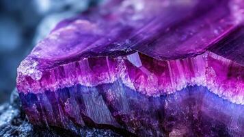 Macro shot of polished sugilite, highlighting its vibrant purple hues and intricate banding patterns. photo