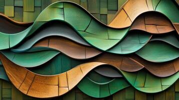 Abstract wooden waves in green and natural tones. photo