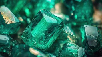 Shimmering emerald displaying vibrant green crystalline patterns photo
