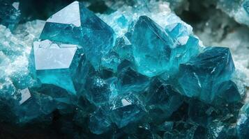 Polished apatite with vivid blue tones and sharp crystal formations. photo