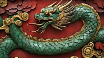 Beautifully crafted green snake with gold details and red tongue, marking the 2025 Chinese zodiac. photo