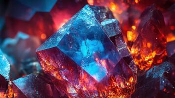 Polished zircon displaying its vivid crystal structures in a close-up view, emphasizing its natural texture and the dynamic color interplay. photo