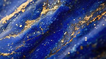 Lapis lazuli captured in a detailed macro shot, showing its unique blue and gold patterns. photo
