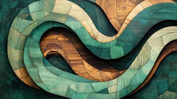 Abstract wooden waves in green and natural tones. photo