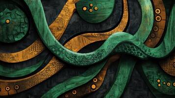 Abstract wooden waves in green and natural tones. photo