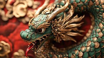 Beautifully crafted green snake with gold details and red tongue, marking the 2025 Chinese zodiac. photo
