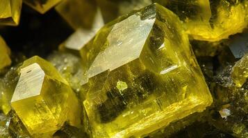 Macro shot of chrysoberyl with vibrant yellow colors and clear facets. photo