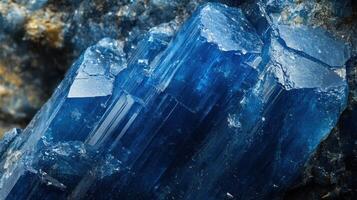 Deep blue kyanite crystal with unique formations and clear facets. photo