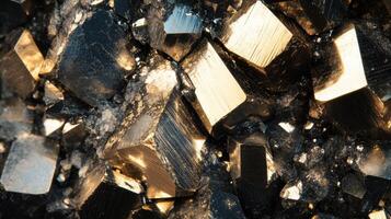 Polished pyrite crystals with metallic luster photo