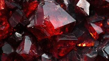 Pyrope garnet gemstone with vibrant red colors, captured in extreme detail to showcase its natural clarity and brilliance. photo