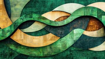 Abstract wooden waves in green and natural tones. photo