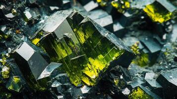 Detailed view of epidote gemstone revealing its intense green hue and crystalline texture photo