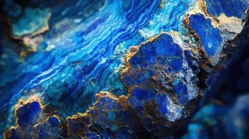 Polished azurite surface captured in a macro shot, highlighting intricate patterns. photo