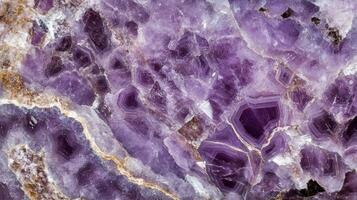 Polished lepidolite stone in extreme close-up, revealing its intricate purple patterns and smooth surfaces. photo
