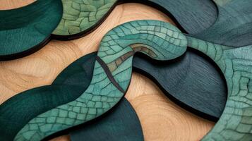 Abstract wooden waves in green and natural tones. photo