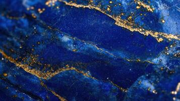 Lapis lazuli captured in a detailed macro shot, showing its unique blue and gold patterns. photo