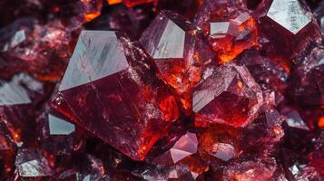 Pyrope garnet gemstone with vibrant red colors, captured in extreme detail to showcase its natural clarity and brilliance. photo