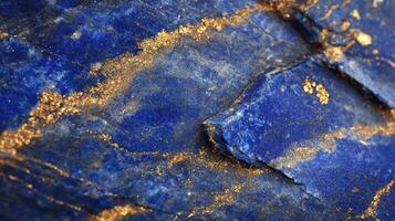 Lapis lazuli captured in a detailed macro shot, showing its unique blue and gold patterns. photo