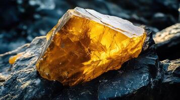 Detailed orthoclase crystal close-up with warm golden tones photo