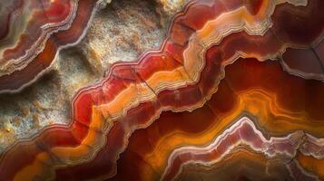 Detailed view of jasper gemstone, showcasing its rich layers of red, orange, and earthy tones. photo