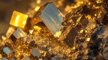 Polished pyrite crystals with metallic luster photo
