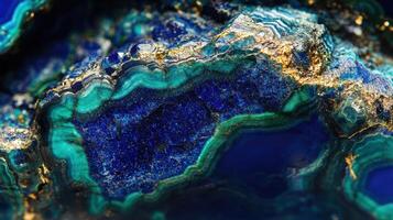 Polished azurite surface captured in a macro shot, highlighting intricate patterns. photo