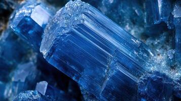 Deep blue kyanite crystal with unique formations and clear facets. photo