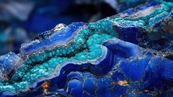 Polished azurite surface captured in a macro shot, highlighting intricate patterns. photo