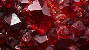 Pyrope garnet gemstone with vibrant red colors, captured in extreme detail to showcase its natural clarity and brilliance. photo
