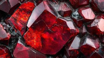 Close-up of cinnabar crystal revealing its intense red color and intricate geometric formations photo