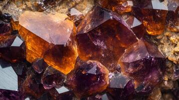 Polished axinite stone captured with rich amber and brown tones photo