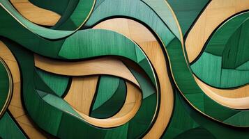 Abstract wooden waves in green and natural tones. photo