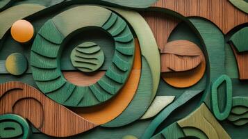 Abstract wooden waves in green and natural tones. photo