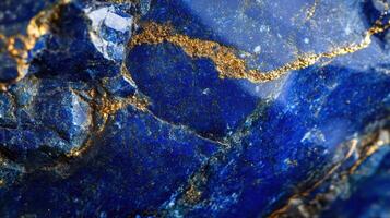 Macro shot of lazurite highlighting its bold blue and sparkling gold inclusions. photo