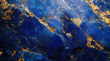 Lapis lazuli captured in a detailed macro shot, showing its unique blue and gold patterns. photo