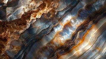 Vibrant opalized wood close-up revealing colorful, wavy layers photo