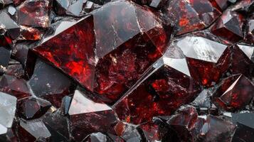 Polished garnet gemstone with deep red hues and sharp crystal edges. photo
