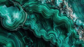 Close-up of malachite, revealing its vivid green color and layered formations. photo