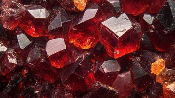 Pyrope garnet gemstone with vibrant red colors, captured in extreme detail to showcase its natural clarity and brilliance. photo