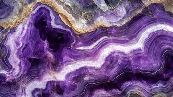 Close-up of charoite crystal highlighting its rich purple hues and intricate patterns. photo